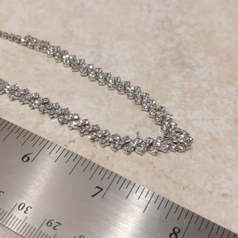 4 for $50 Fashion Jewelry Tennis Necklace Princess Silver Clear Stones 15" Long - Picture 4 of 6